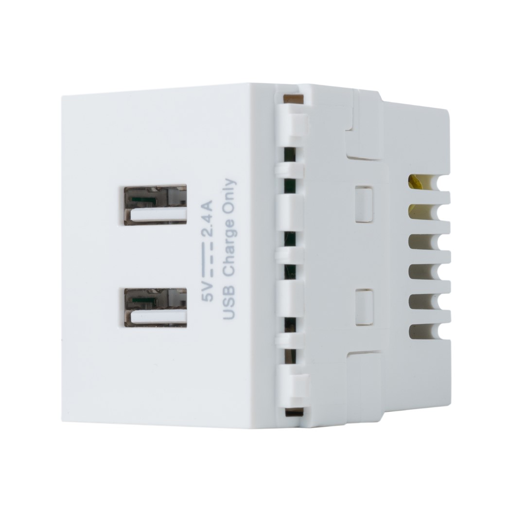 SIM51A-12M-WH เต้ารับปลั๊กUSB 1 ช่อง 2 พอร์ต ขนาด 36มม. - Image 2