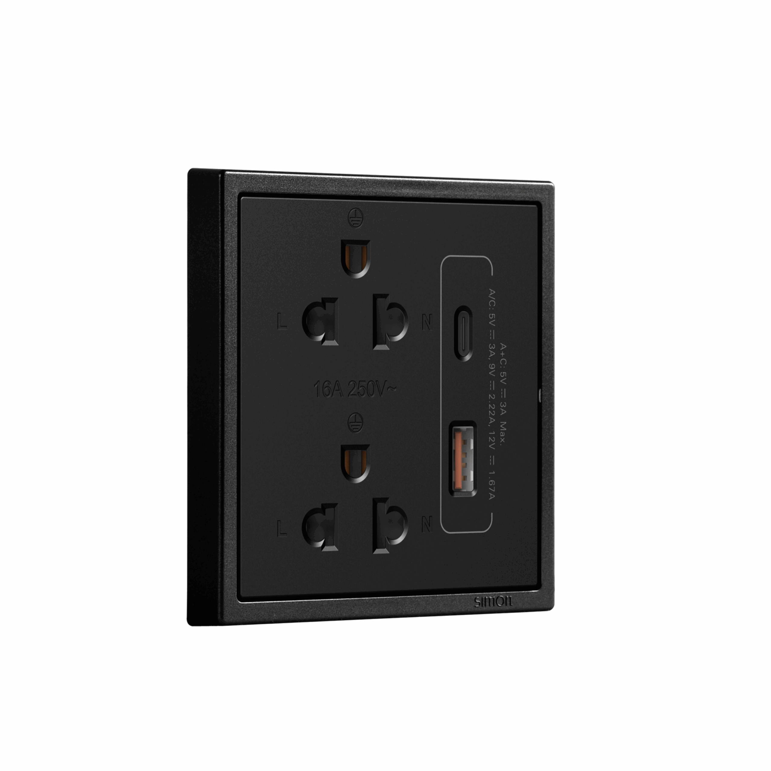 SIMi7-102LUSBC-BL เต้ารับปลั๊กคู่ 3 รู มีม่านนิรภัย พร้อมที่ชาร์จ USBและUSB-C - Image 1
