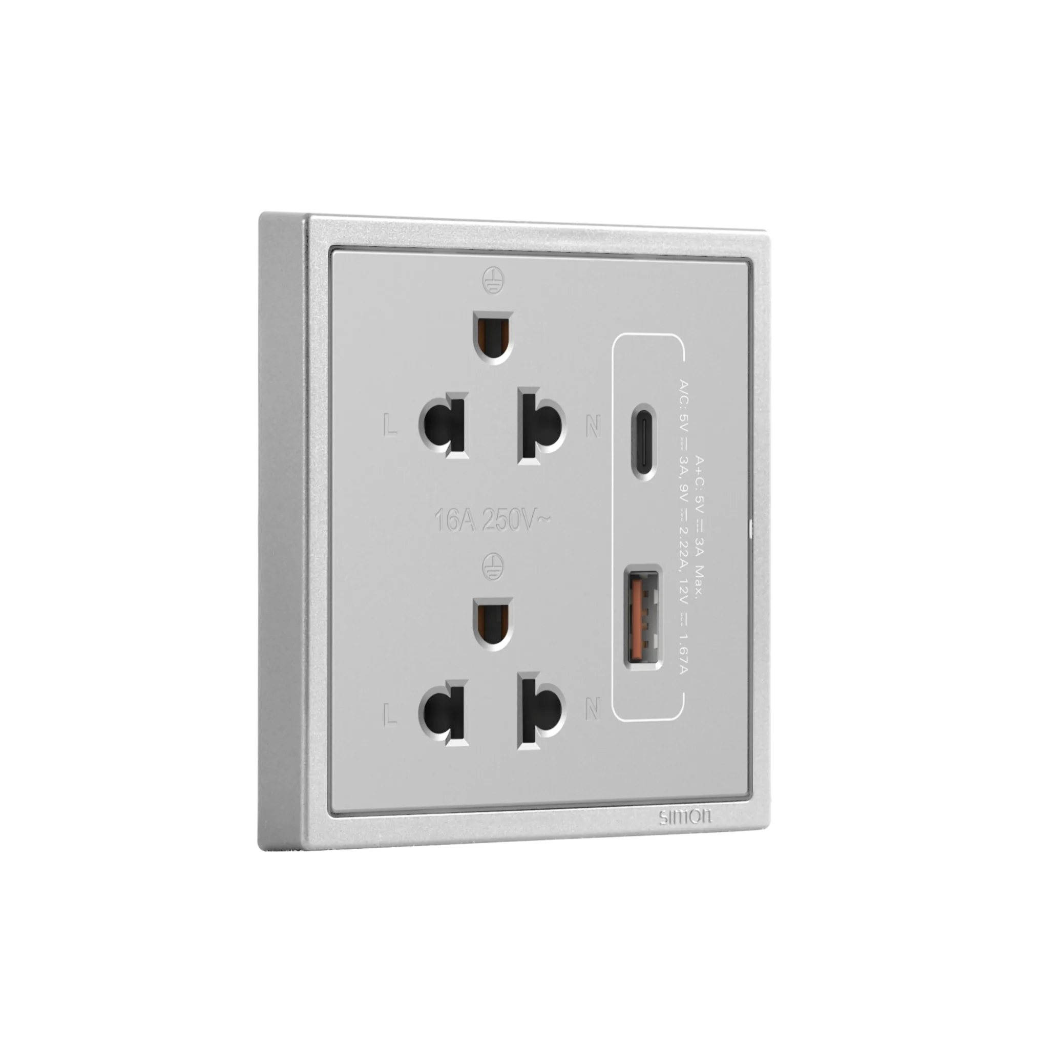 SIMi7-102LUSBC-SL เต้ารับปลั๊กคู่ 3 รู มีม่านนิรภัย พร้อมที่ชาร์จ USBและUSB-C - Image 6