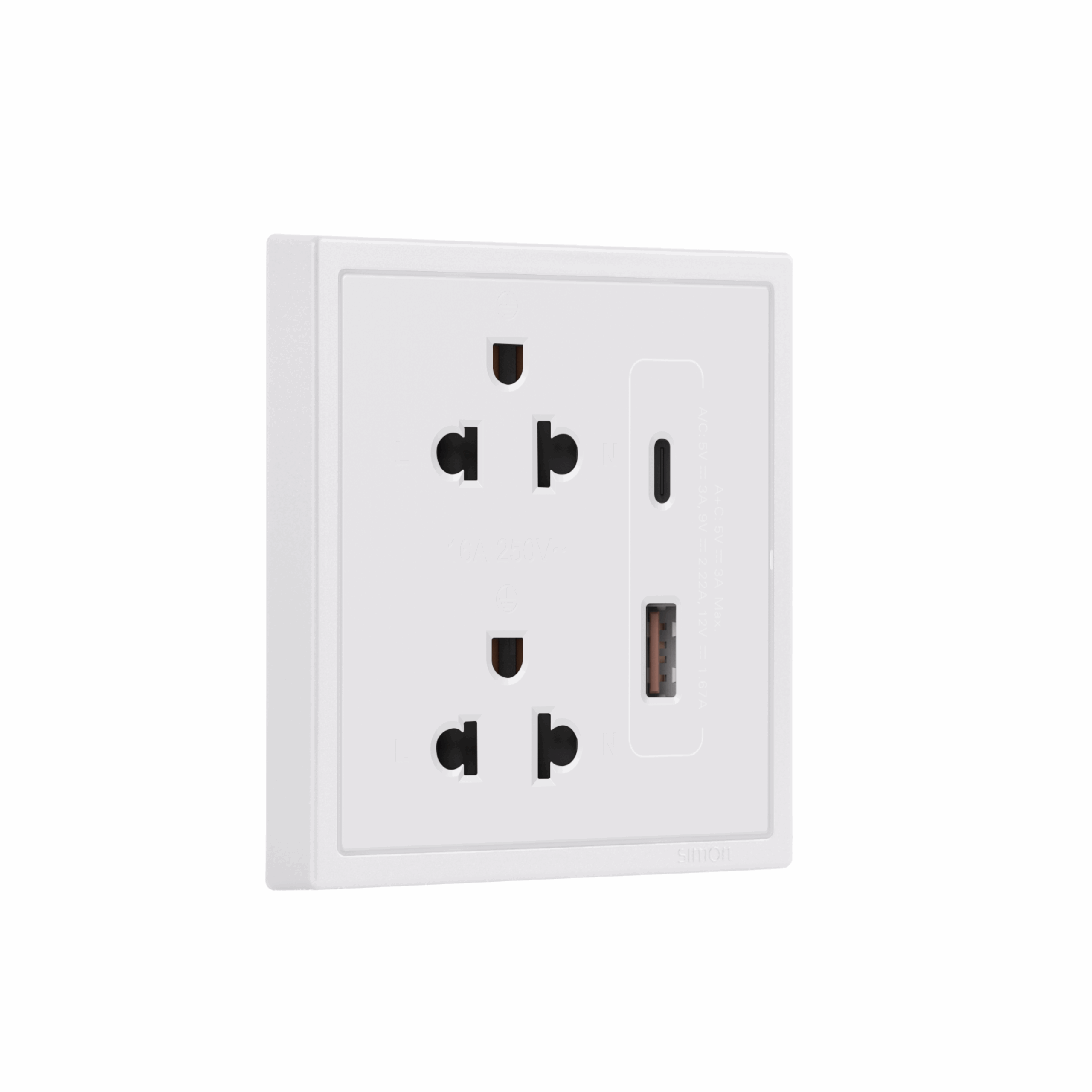 SIMi7-102LUSBC-WH เต้ารับปลั๊กคู่ 3 รู มีม่านนิรภัย พร้อมที่ชาร์จ USBและUSB-C - Image 2